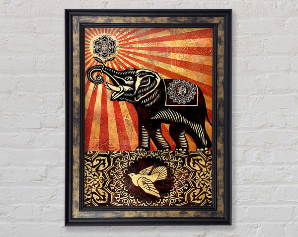 Elephant Sun Rays Framed Print