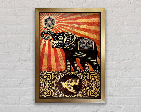 Elephant Sun Rays Framed Print