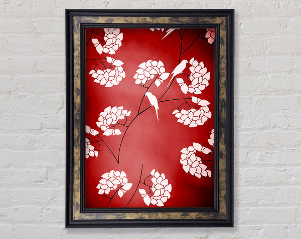 Cherrytree Birds Red Framed Print