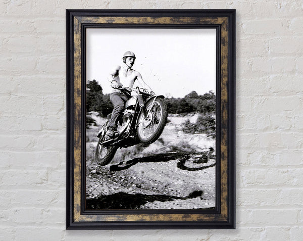 Retro Motorcross Wheelie Framed Print