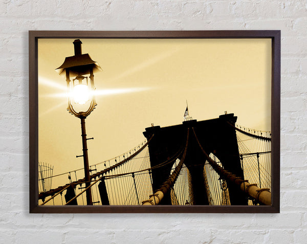 Brooklyn Bridge Street Light Retro Framed Print