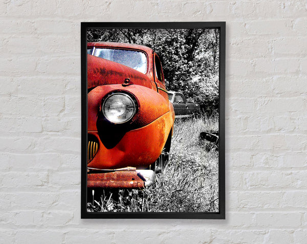 Old Banger Car In Field Framed Print