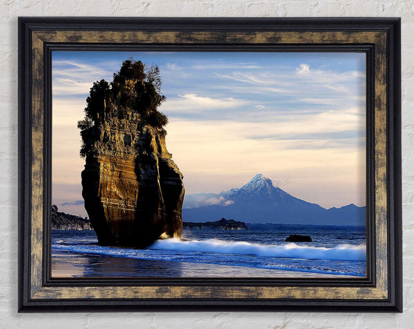 New Zealand Beach Mount Taranaki View Framed Print