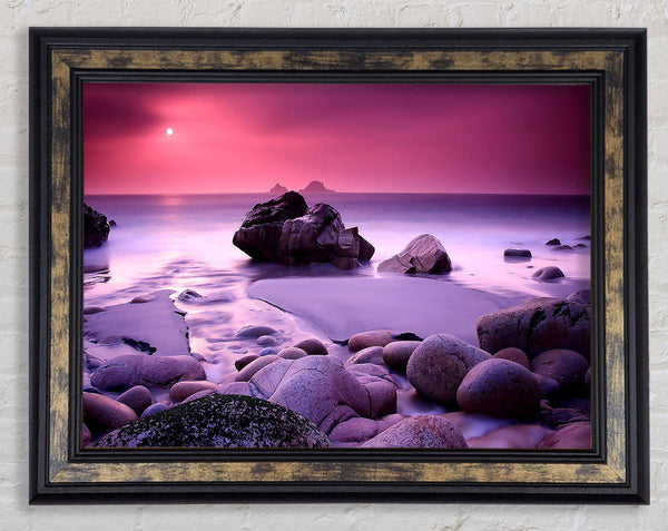 Lilac Beach Rocks Framed Print