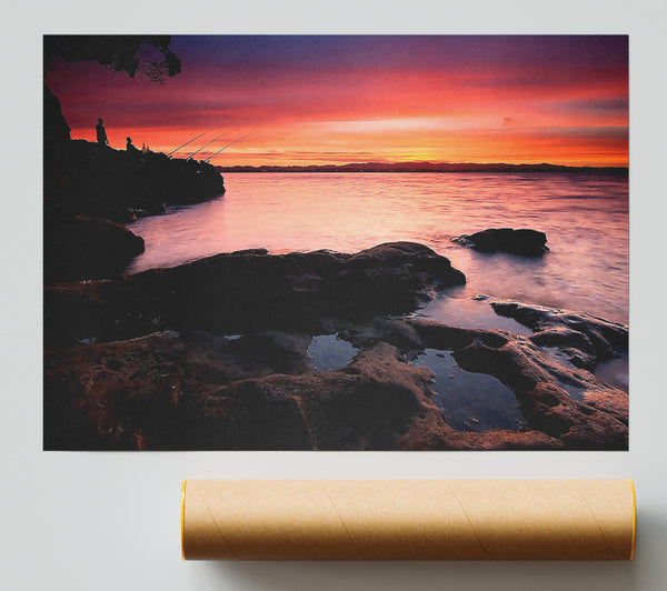 Fishing At Dusk Print