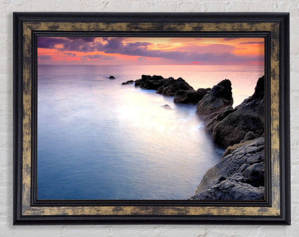 Beautiful Serene Ocean Rocks Framed Print