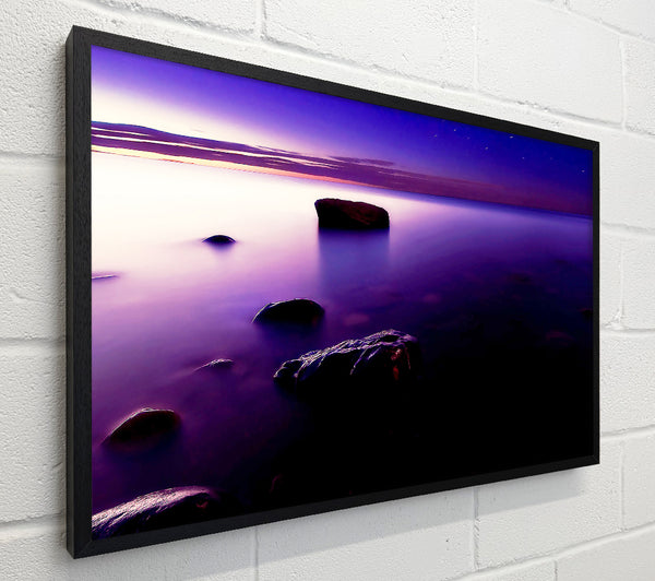 Foggy Purple Shore At Sunset