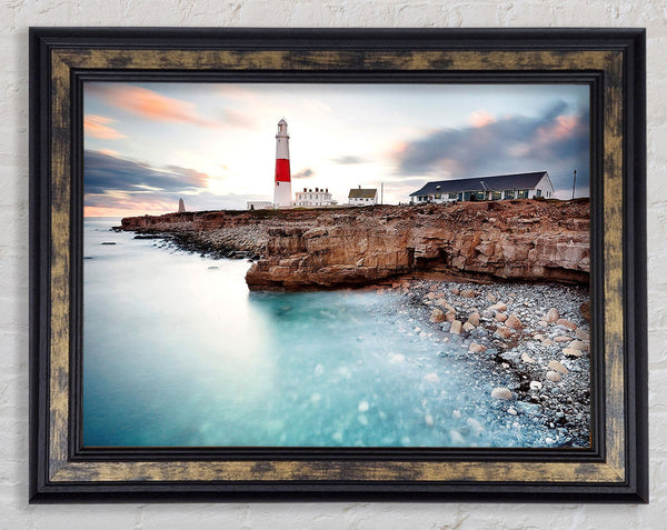 Lighthouse Ocean Rocks Framed Print