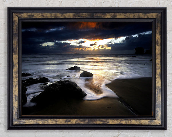 Beautiful Beach Ocean As Dawn Breaks Framed Print