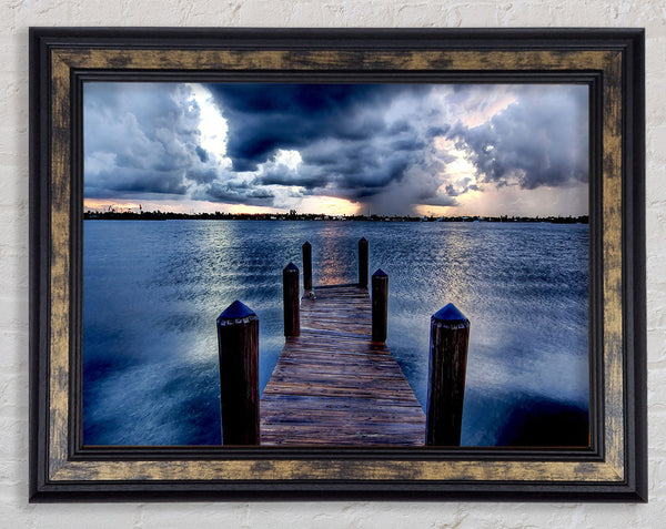 Pontoon Out To Sea Blue Framed Print