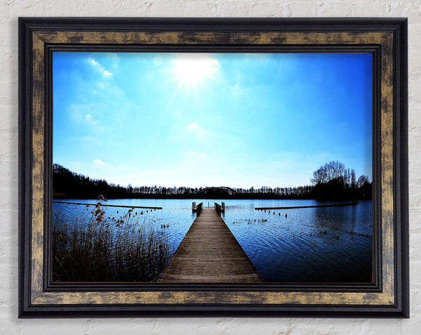 Pier Sparkle Sun Blue Framed Print