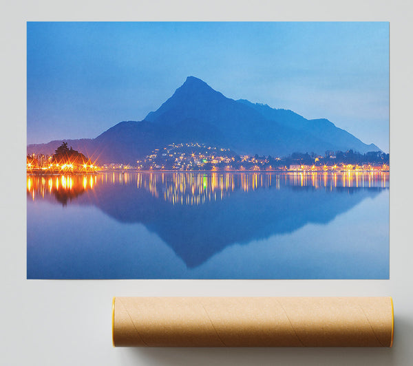 The Blue Mountain Reflects In The Tranquil Ocean Giclee Print