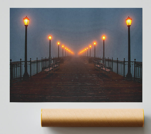 Foggy Pier Night Walk Print