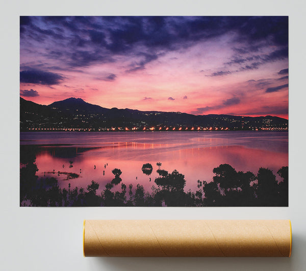 Nightfall Over The Tranquil Sea Poster