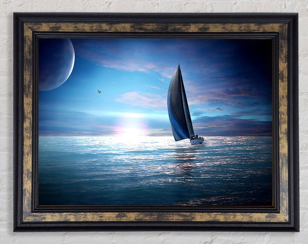 Sailing Boat In The Moonlit Ocean Framed Print