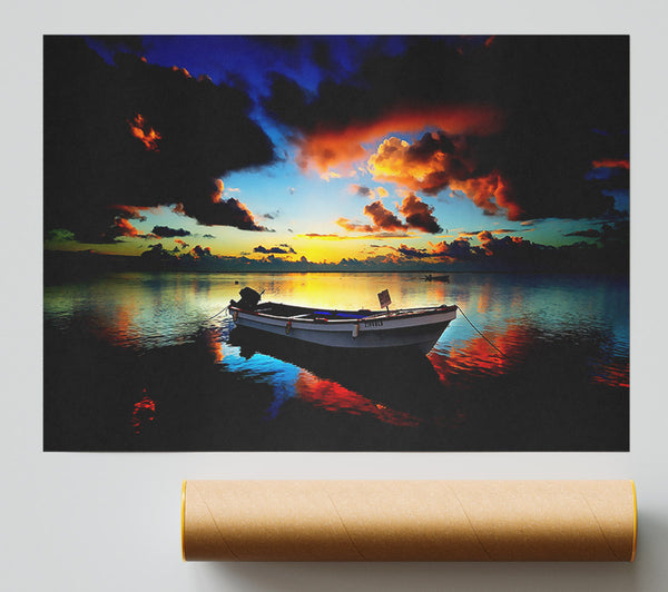 Sunrise Over The Fishing Boat Print