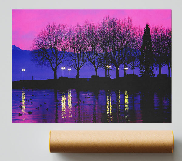 Surreal Pink Skies Over The Purple Lake Giclee Print