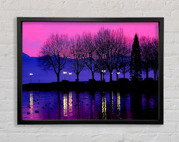 Surreal Pink Skies Over The Purple Lake