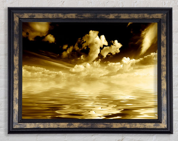 Dramatic Ocean Clouds Brown Framed Print