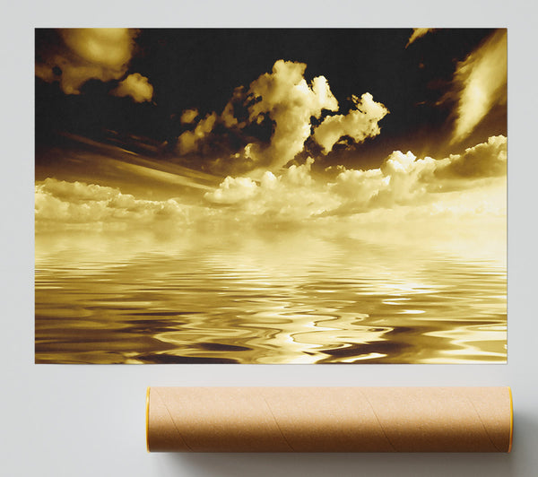 Dramatic Ocean Clouds Brown Print