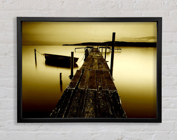 Rustic Ocean Jetty Sepia Framed Print