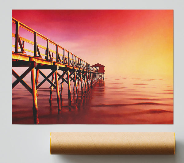 Tranquil Ocean Pier Pink Poster