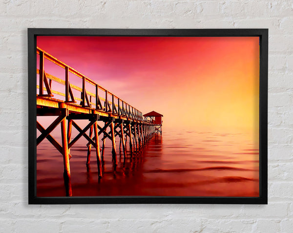 Tranquil Ocean Pier Pink Framed Print