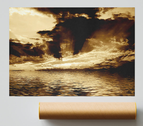 Dramatic Ocean Skies Brown Poster