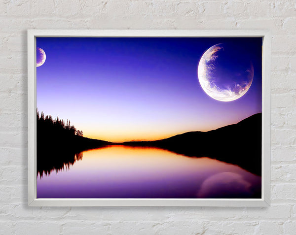 Calm Lake In Another World Purple Framed Print