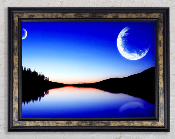 Calm Lake In Another World Blue Framed Print