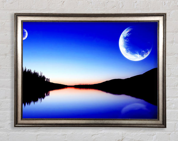 Calm Lake In Another World Blue Framed Print