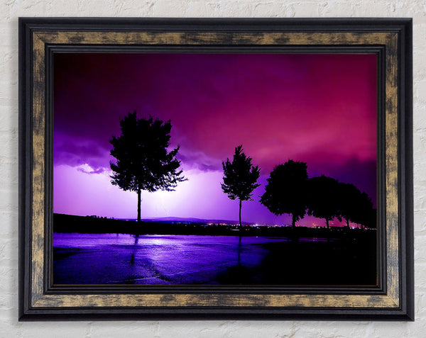 Purple Ocean Lightning Framed Print