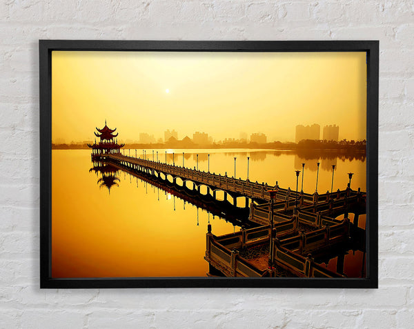 Tranquil Pier Walk Yellow Framed Print