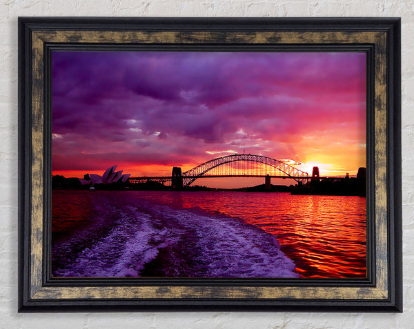 Speed Boat Trails Over The Red Ocean Framed Print