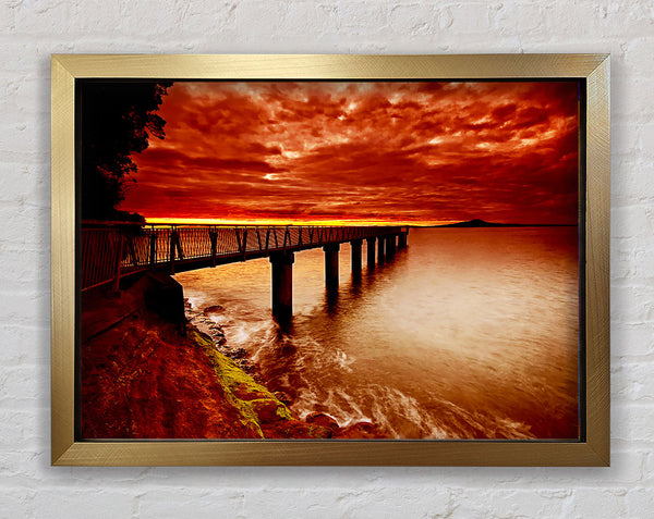 Bridge Over The Ocean Orange Framed Print