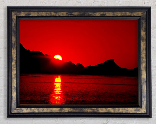 Vibrant Red Ocean Sunset Framed Print