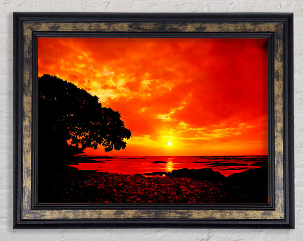 Stunning Orange Skies Over Ocean Framed Print