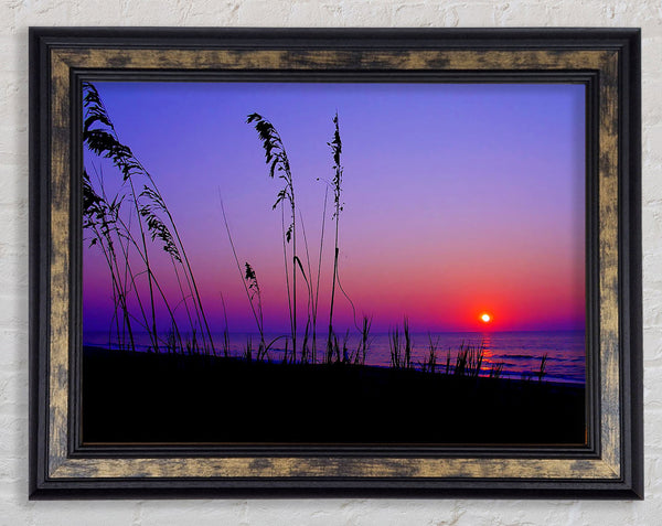 Red Sunset Over The Purple Lake Framed Print