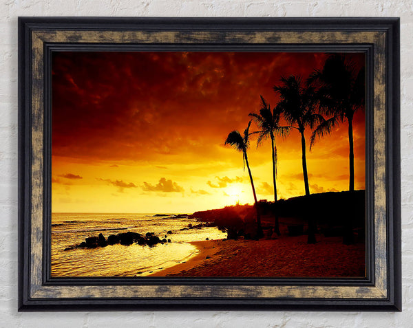 Ochre Palmtree Ocean Framed Print