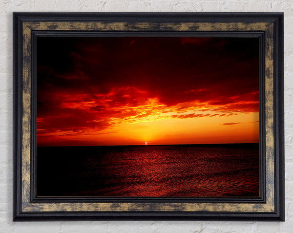 Red Night Fall Over Ocean Framed Print