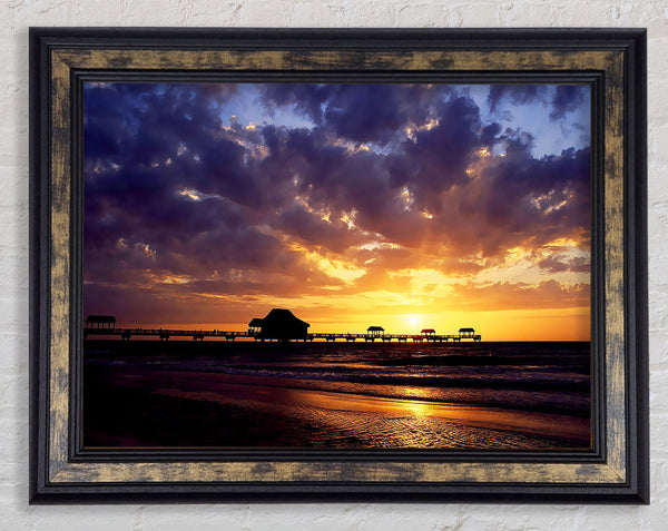 Pier Sunset Horizon Framed Print