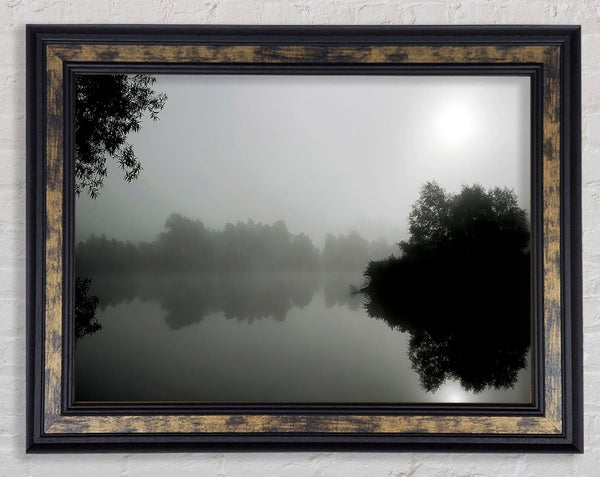 Misty Moonlit River B n W Framed Print