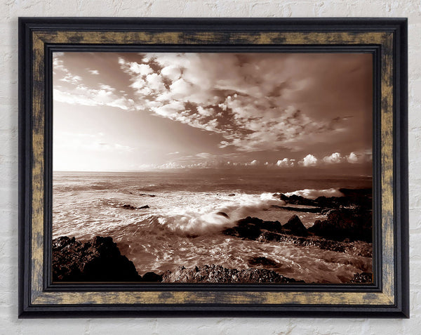 Ocean Mist Sepia Framed Print