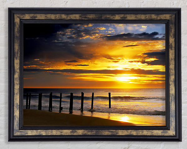 Yellow Sunrise Ocean Framed Print