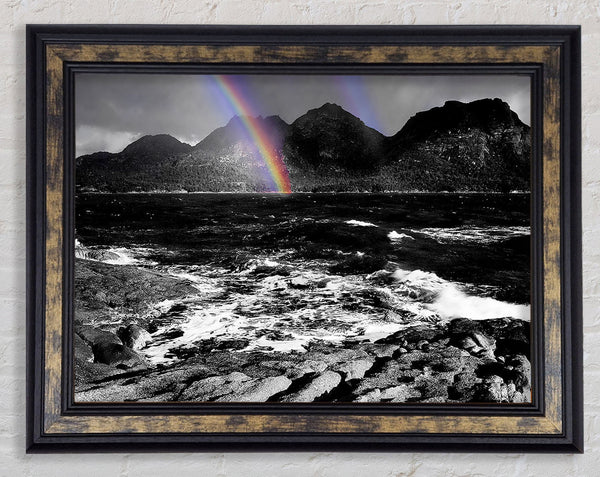 Rainbow Ocean Mountains B n W Framed Print