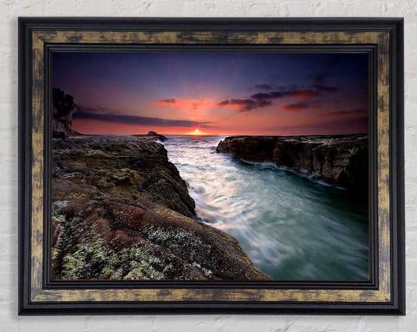 Sunset At Muriwai Beach Framed Print