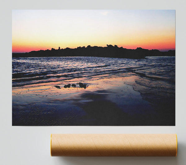 Sunset Behind The Ocean Rocks Print