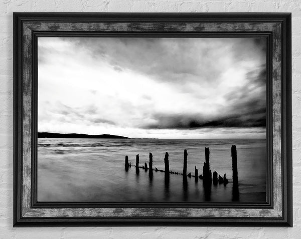 Storm Clouds Over The Ocean B n W Framed Print