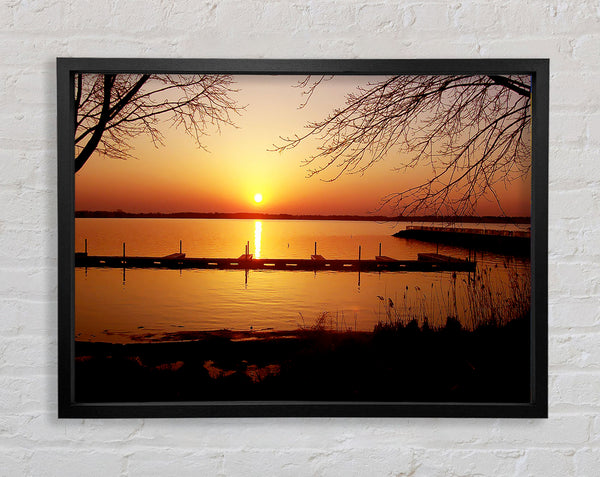 Tranquil Lake Sunrise Framed Print