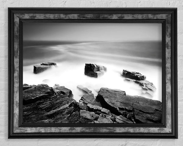Surreal Ocean Rocks B n W Framed Print